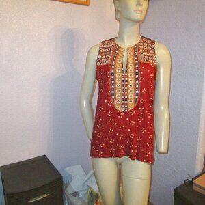 Anthropologie TINY Metallic EMBROIDERED Blouse Size M TOP Sleeveless V-NECK Boho